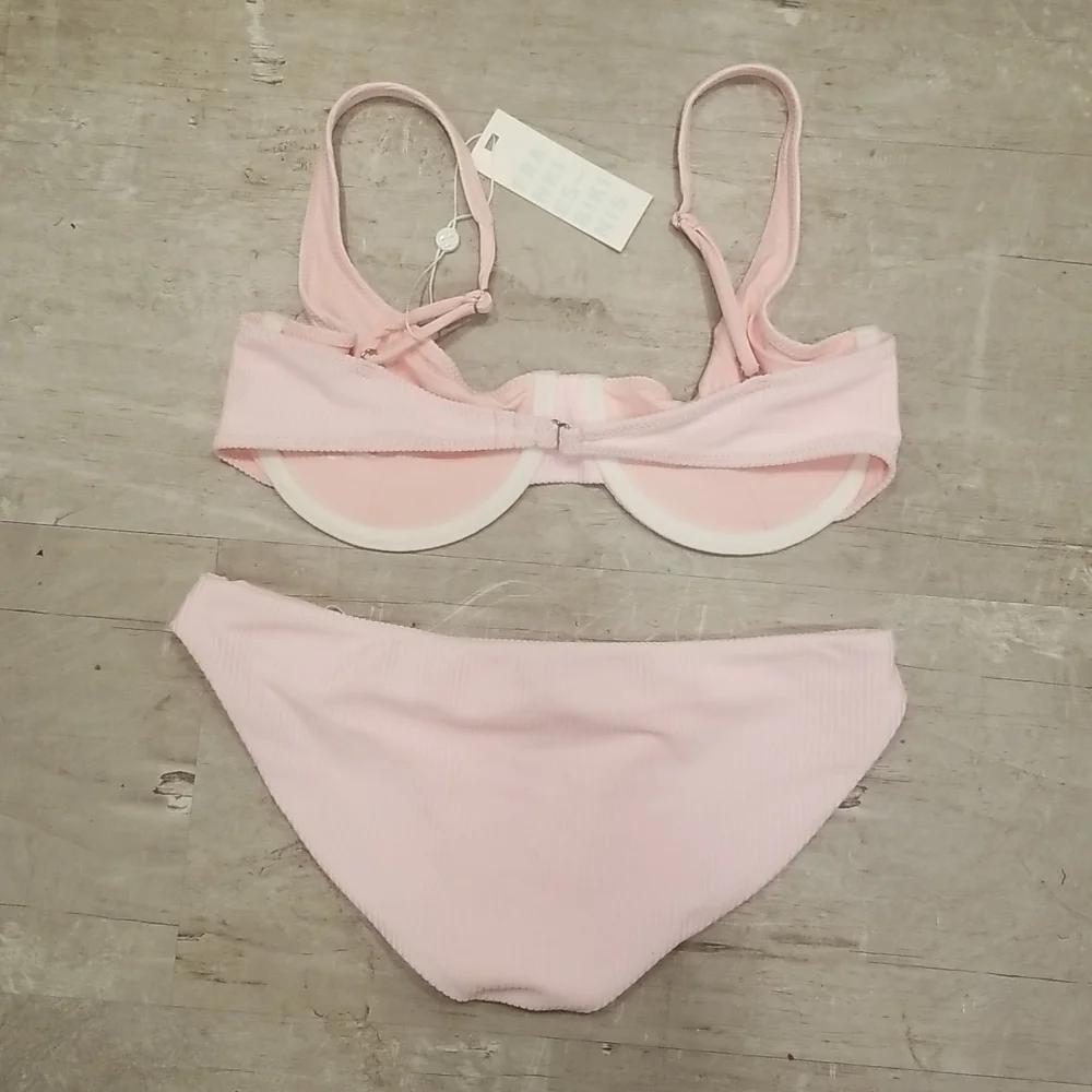 💕FRANKIE'S BIKINIS💕 Anna Ribbed Top (M) + Shea Ribbed Bottom (S) Love Pink NWT